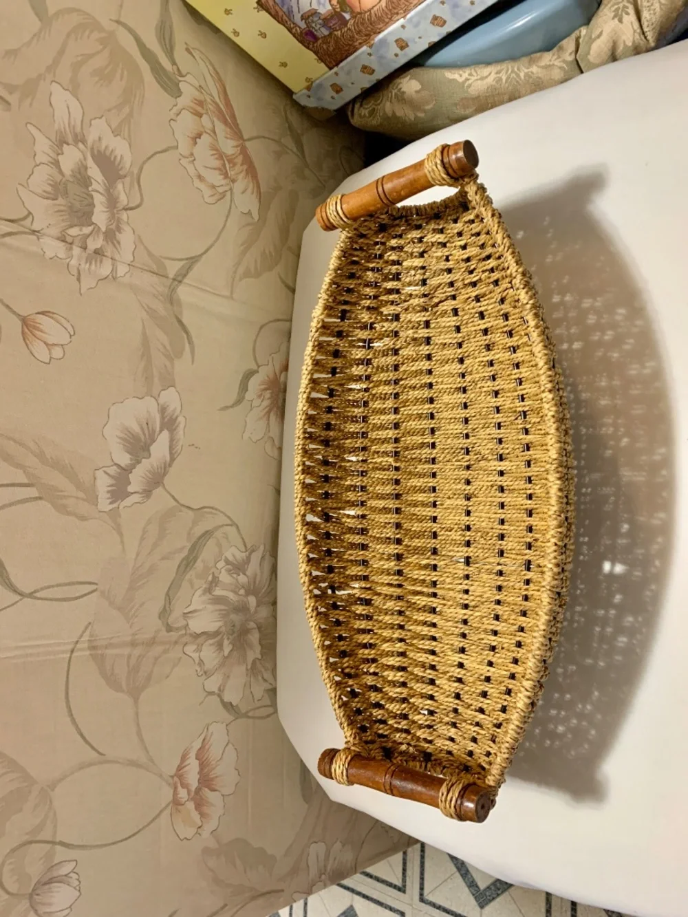 Oval Woven Wire Framed Basket with Wood Handles - 16.25
